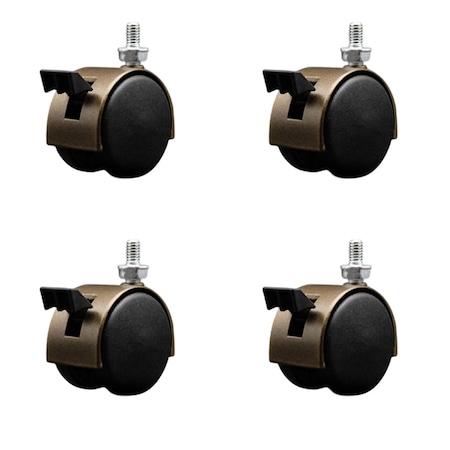 Service Caster 2'' Antique Metal Hood Twin Caster Locking Nylon Wheel 5/16 Thread Stem, 4PK SCC-TS02S50D-NYS-WA-B-5161812-4